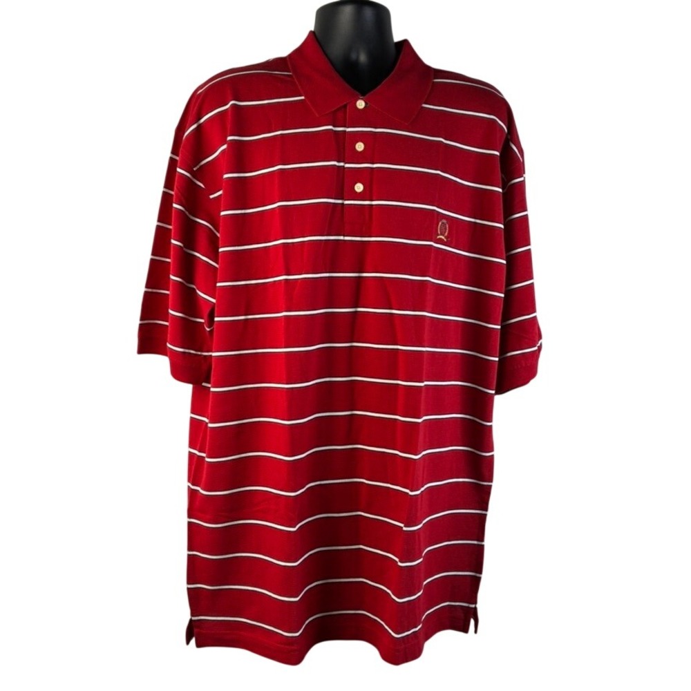 VTG Tommy Hilfiger Golf Men XXL Red White Striped Polo Shirt Short Sleeve Cotton